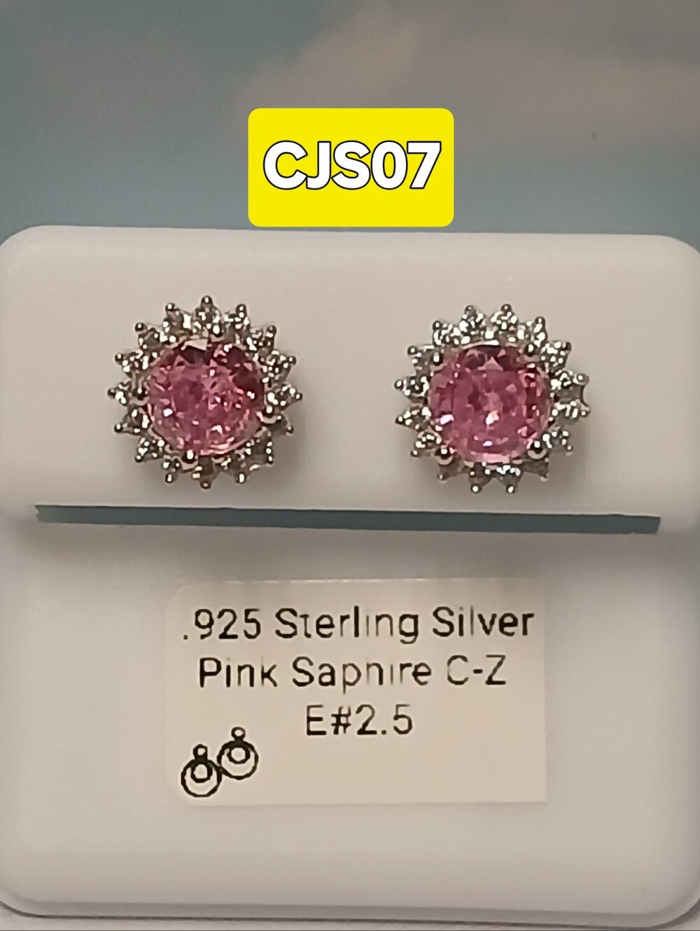 Sterling Silver Pink Cubic Zirconia Halo Stud Earrings